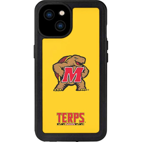 University of Maryland Terps Yellow iPhone 15 Plus Waterproof Case